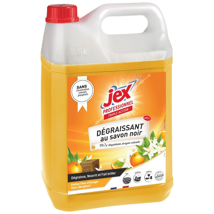 JEX PROFESSIONNEL DÉGRAISSANT TRIPLE ACTION SAVON NOIR ET FLEUR D'ORANGER 5L